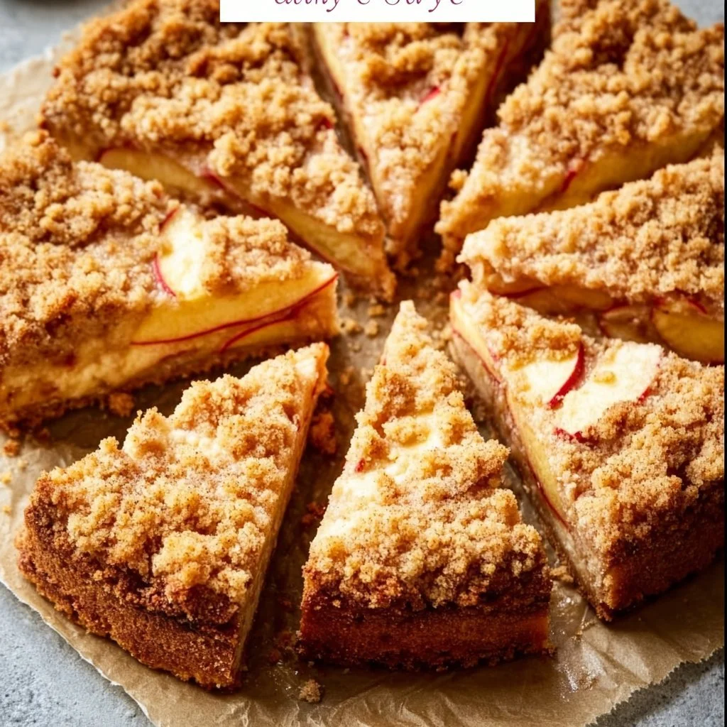 Delicious easy apple crumble cake with a golden crispy topping