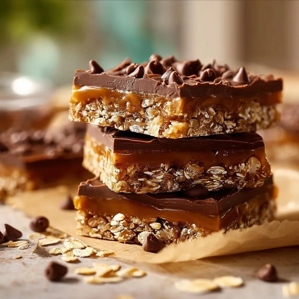 Healthy no bake chocolate oat bars made with oats and cocoa