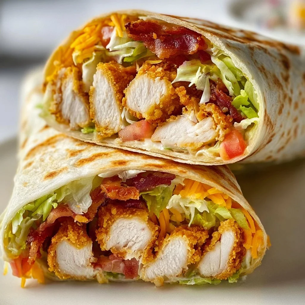 Crispy Chicken Bacon Ranch Wrap with fresh ingredients and crispy chicken