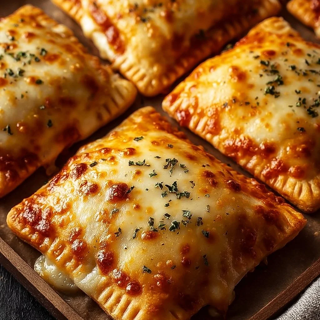 Homemade easy cheesy pizza pockets fresh out of the oven
