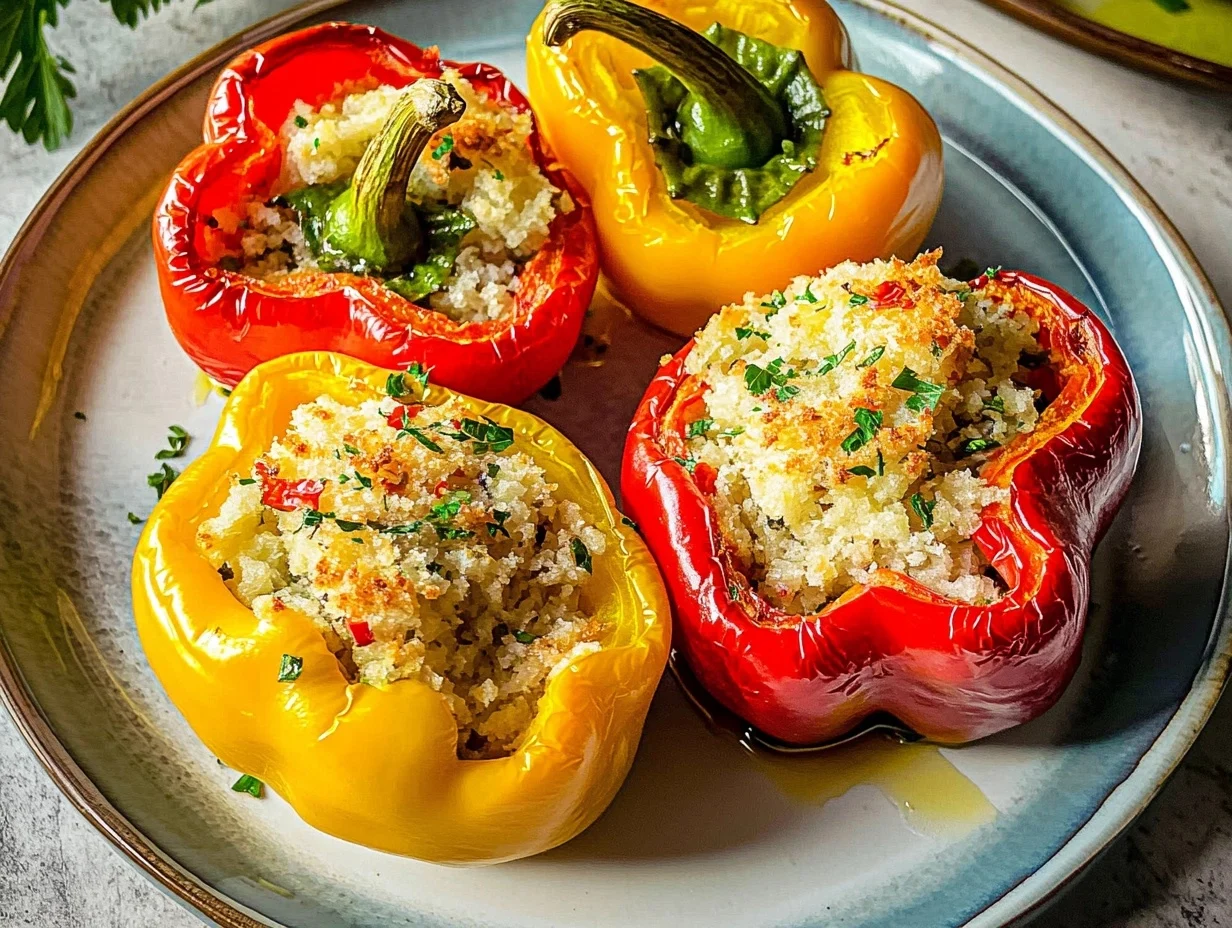 mediterranean rice and bean stuffed peppers