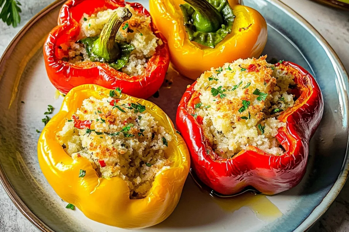 mediterranean rice and bean stuffed peppers