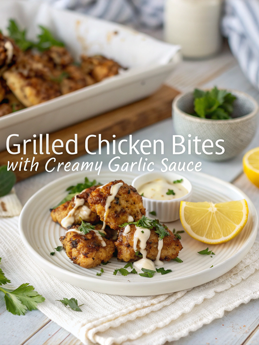 grilled chicken bites with creamy garlic saucepinterest