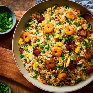 Delicious Bang Bang Fried Rice served in a bowl with veggies and spices