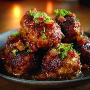 Bourbon Bacon Cheeseburger Meatballs served on a platter.