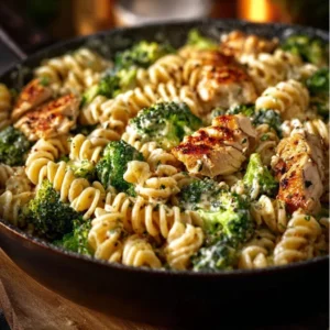 Creamy Rotisserie Chicken Broccoli Pasta served in a bowl