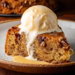 Delicious homemade date cake garnished with nuts and served on a plate
