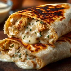 Delicious cheesy chicken garlic wraps ready to be served.