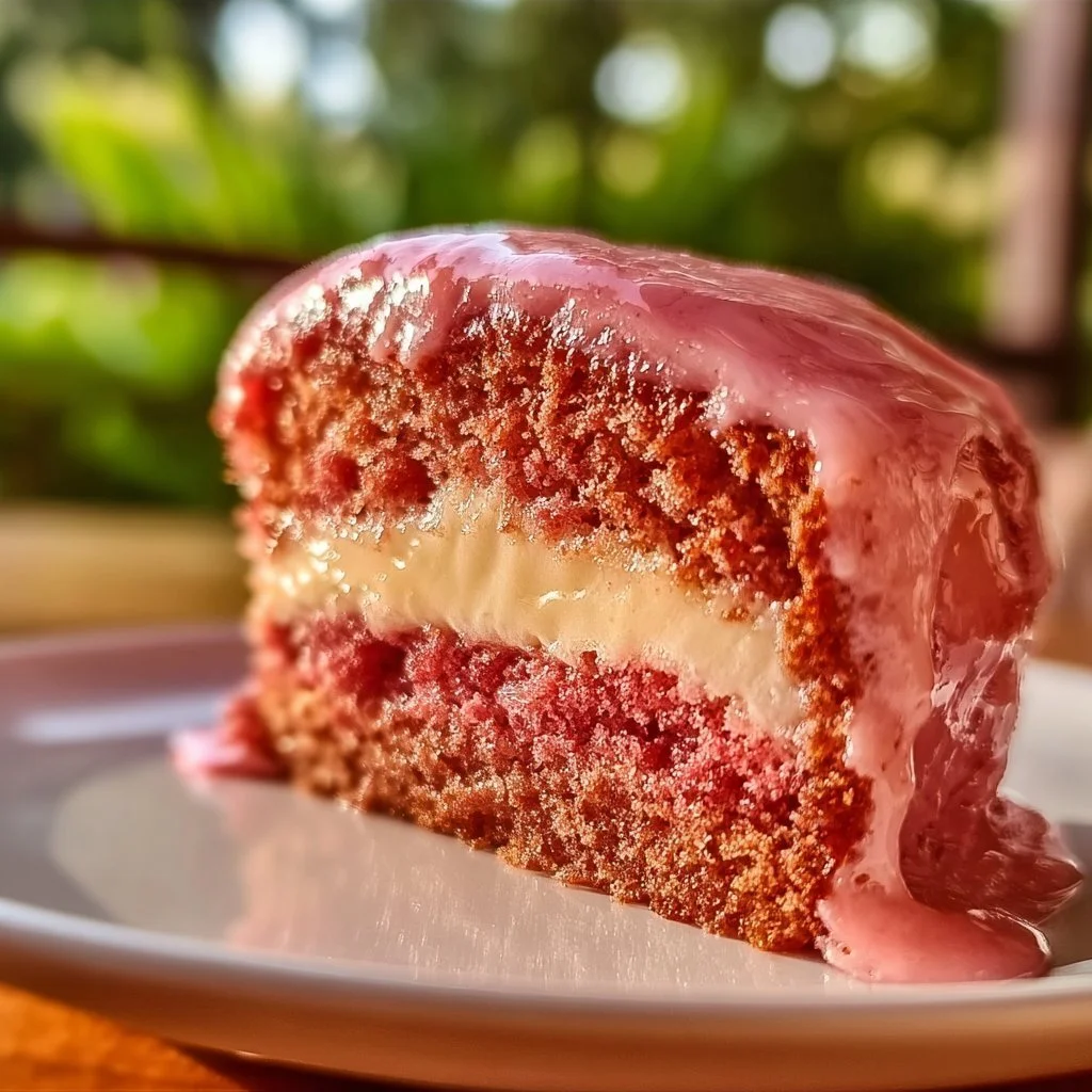Delicious strawberry honeybun cake topped with creamy icing ready to be served