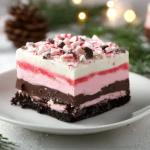 Delicious chocolate peppermint lasagna dessert served on a festive plate