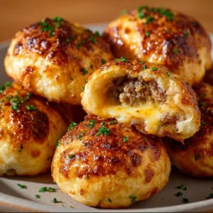 Garlic Parmesan Cheeseburger Bombs fresh out of the oven, ready to serve.