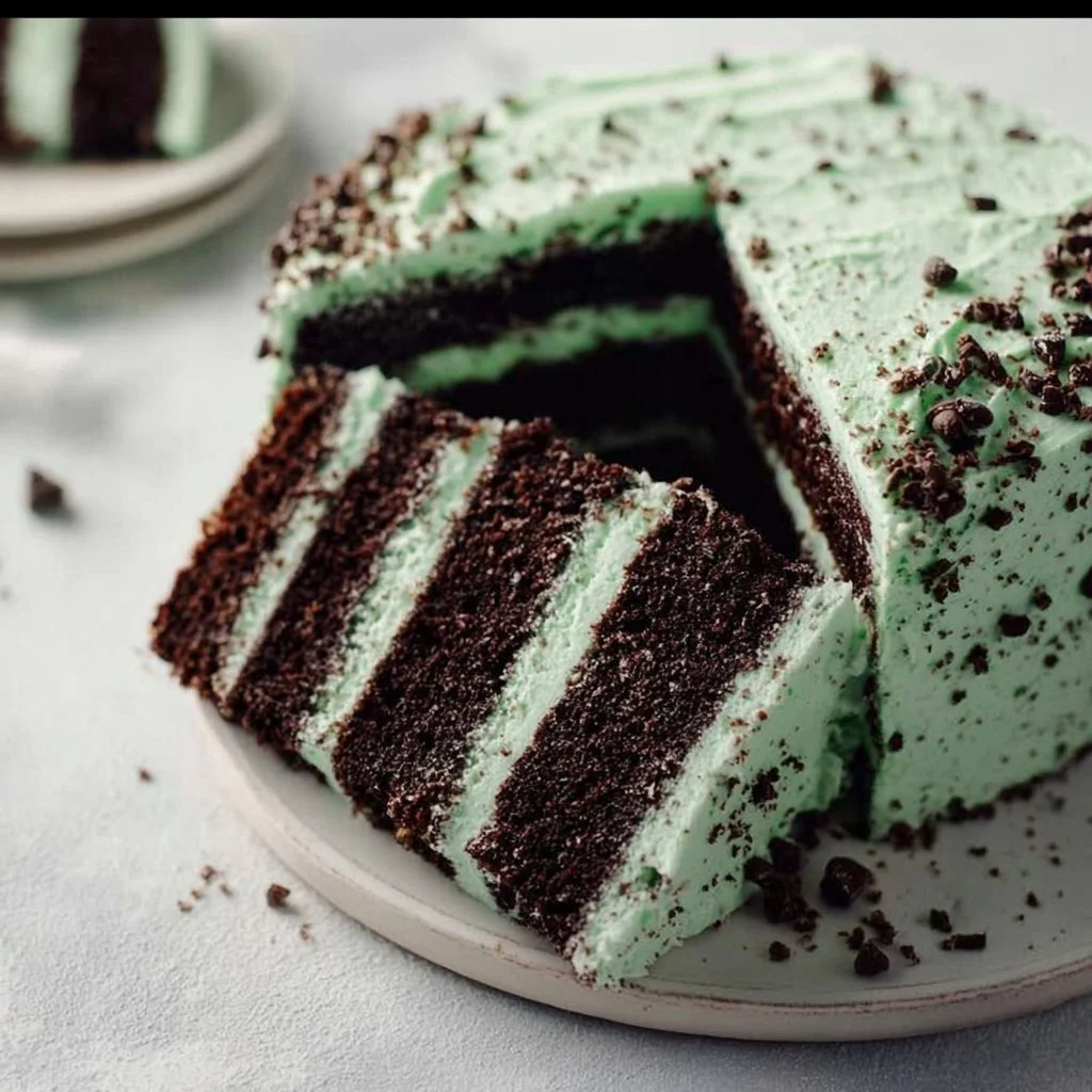 Delicious Mint Chocolate Cake with rich chocolate frosting and fresh mint leaves