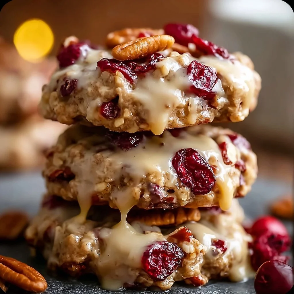 No-bake cranberry pecan cookies arranged on a plate