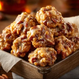 Delicious Pecan Crunch Bites coated in a sweet glaze