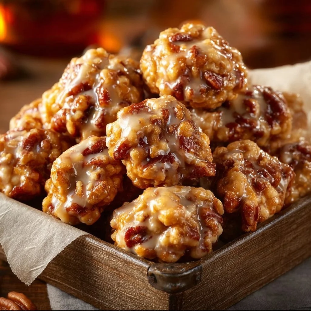 Delicious Pecan Crunch Bites coated in a sweet glaze