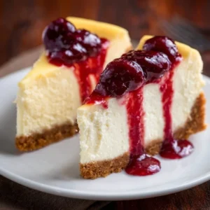 Delicious slice of perfect cheesecake recipe on a plate