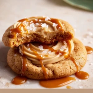 Delicious salted caramel cheesecake cookies on a plate.