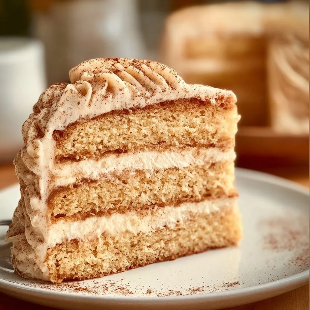 Delicious Snickerdoodle Cake topped with cinnamon sugar and ready to serve.