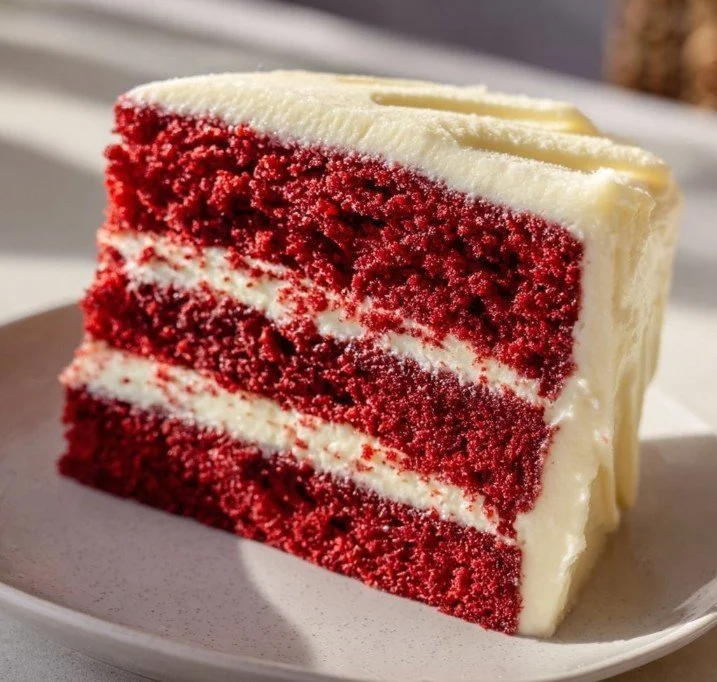 Moist Southern red velvet cake with cream cheese frosting