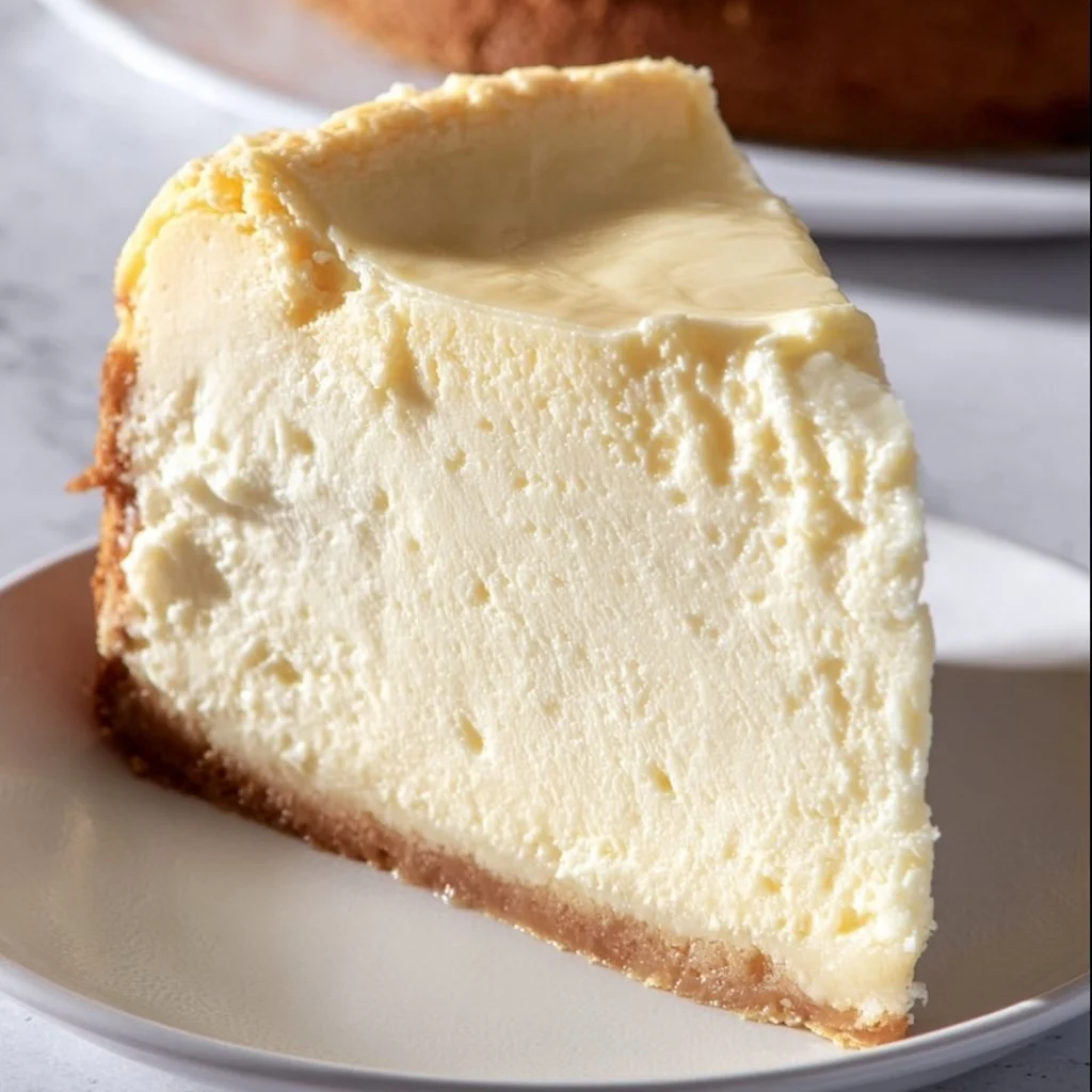 Deliciously creamy Ultimate Cheesecake slice on a plate
