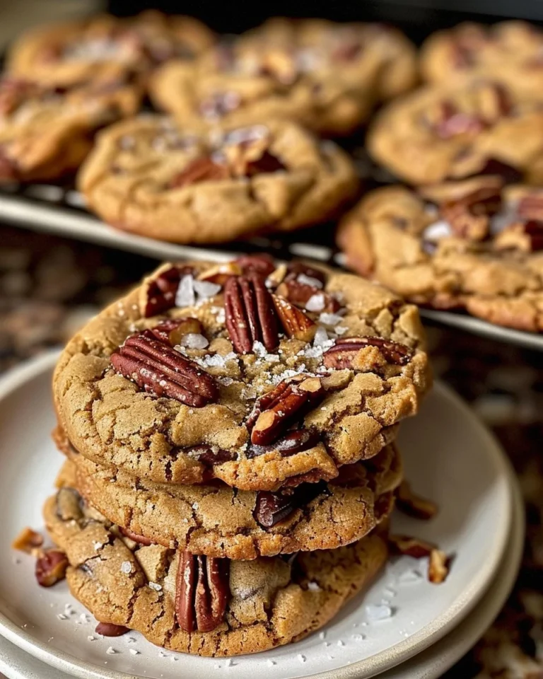 Brown butter bourbon pecan chocolate chunk cookies fresh from the oven.