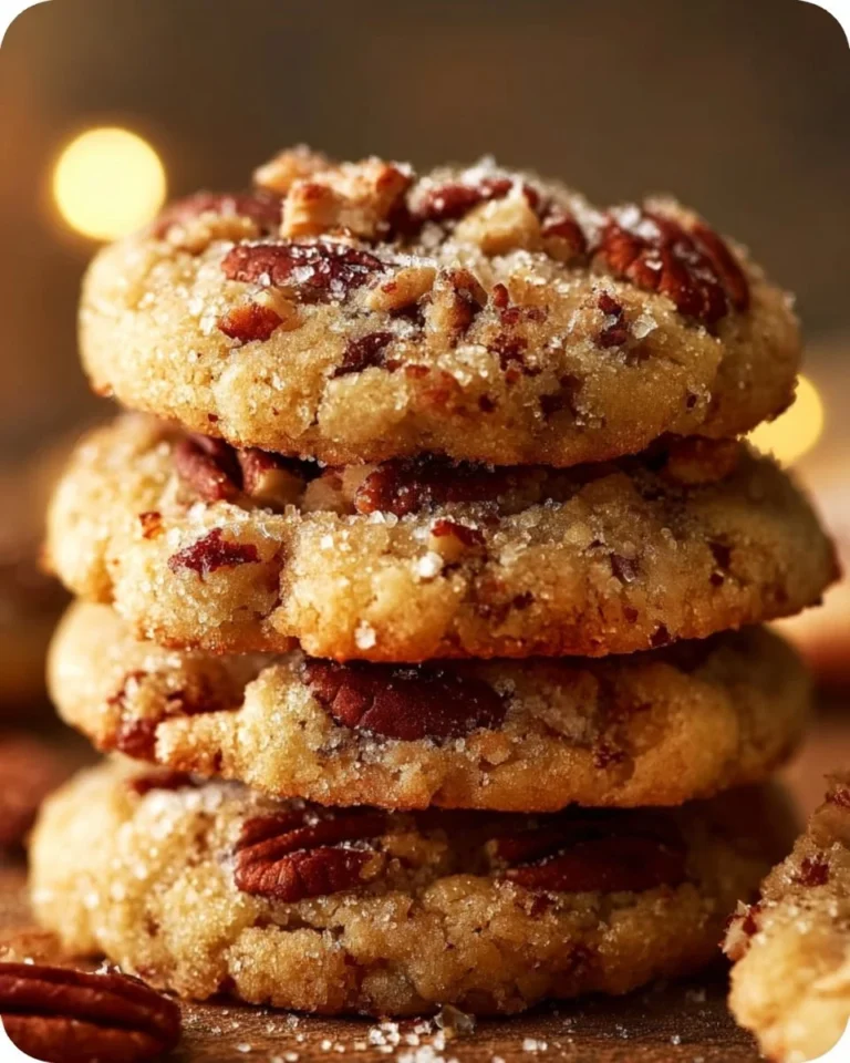 Freshly baked Butter Pecan Cookies with nuts on a cooling rack