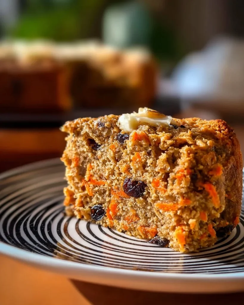 Carrot Raisin Oatmeal Yogurt Cake topped with creamy yogurt