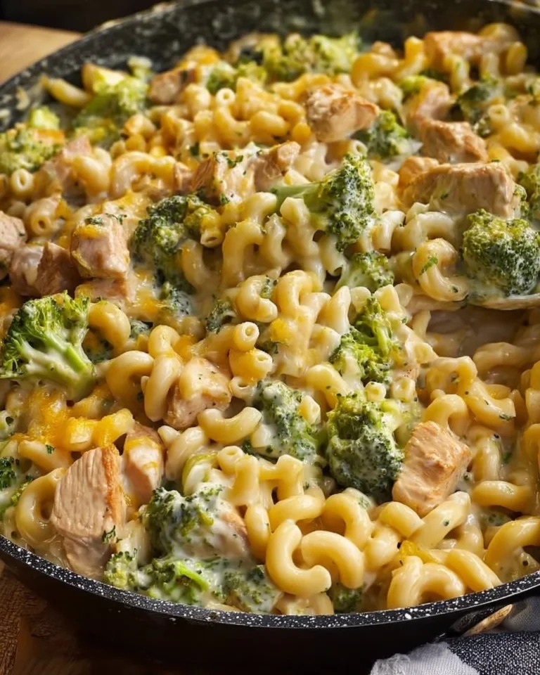 Delicious Cheesy Chicken Broccoli Mac dish served in a bowl