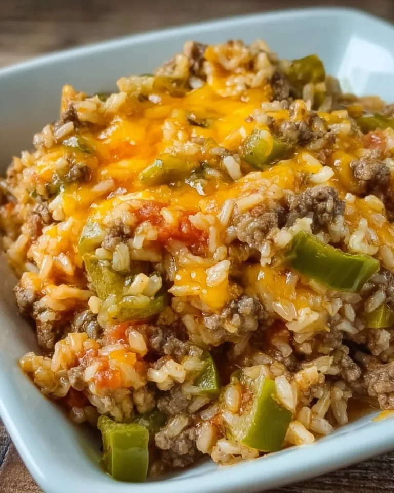 Delicious Cheesy Taco Beef and Rice dish plated with fresh ingredients