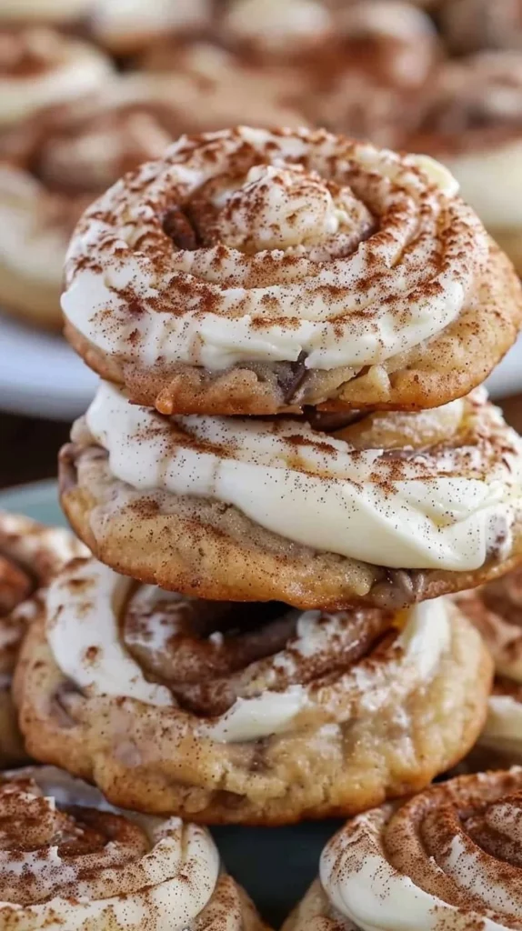 Delicious cinnamon roll cheesecake cookies on a plate