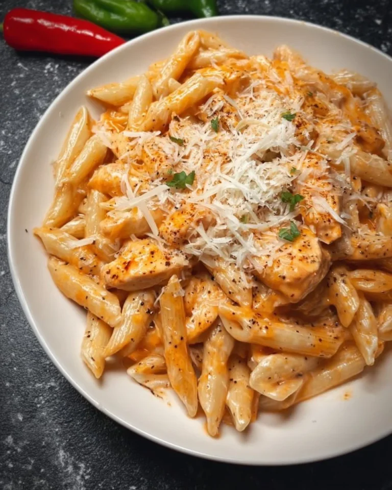 Creamy Buffalo Chicken Penne topped with parsley in a bowl.