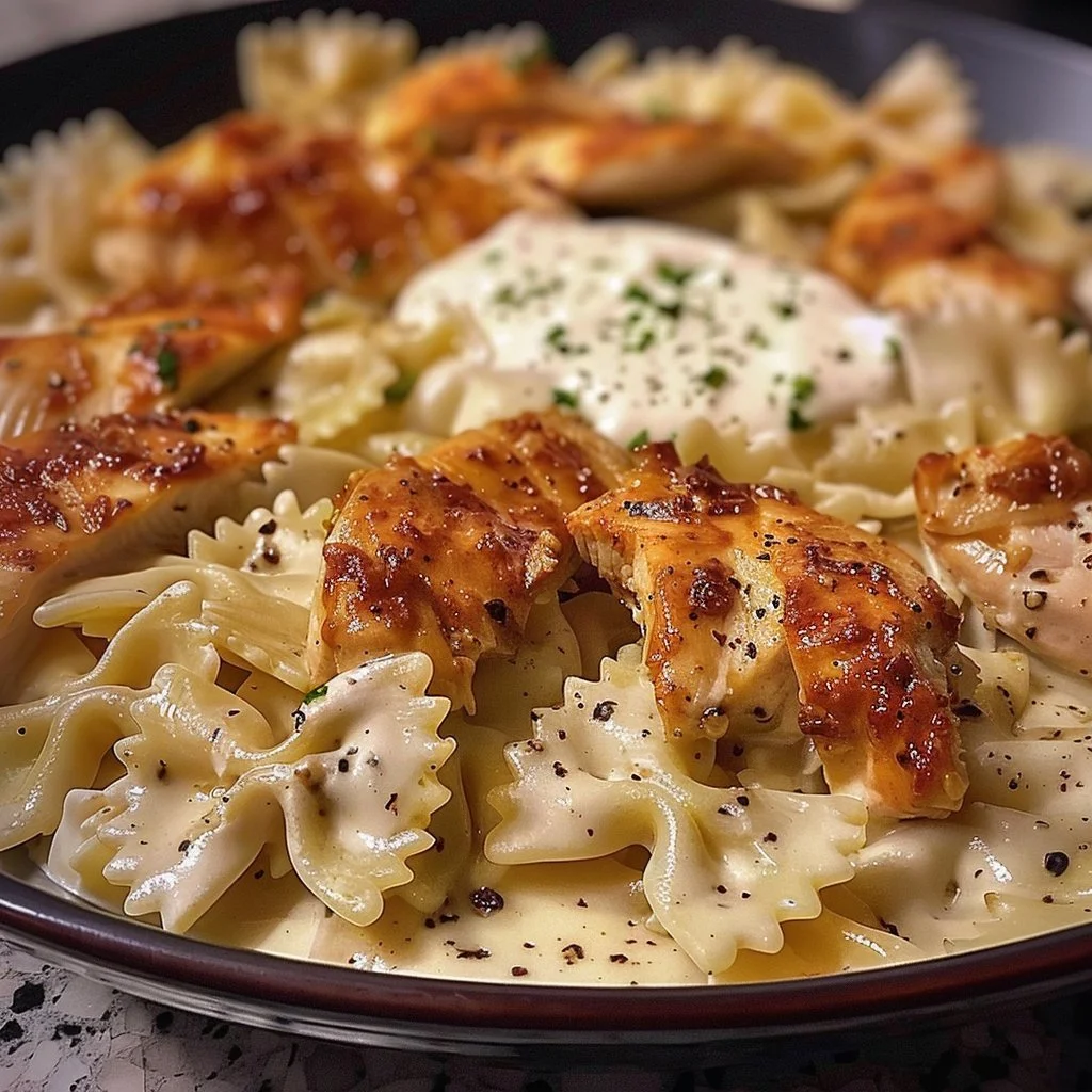 Creamy Mozzarella Garlic Butter Chicken Bowties