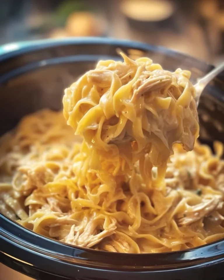 Crockpot Chicken and Noodles prepared in a slow cooker