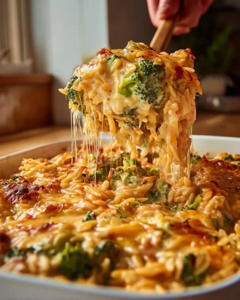 Delicious and easy Dump & Bake Marry Me Orzo Bake served in a baking dish.