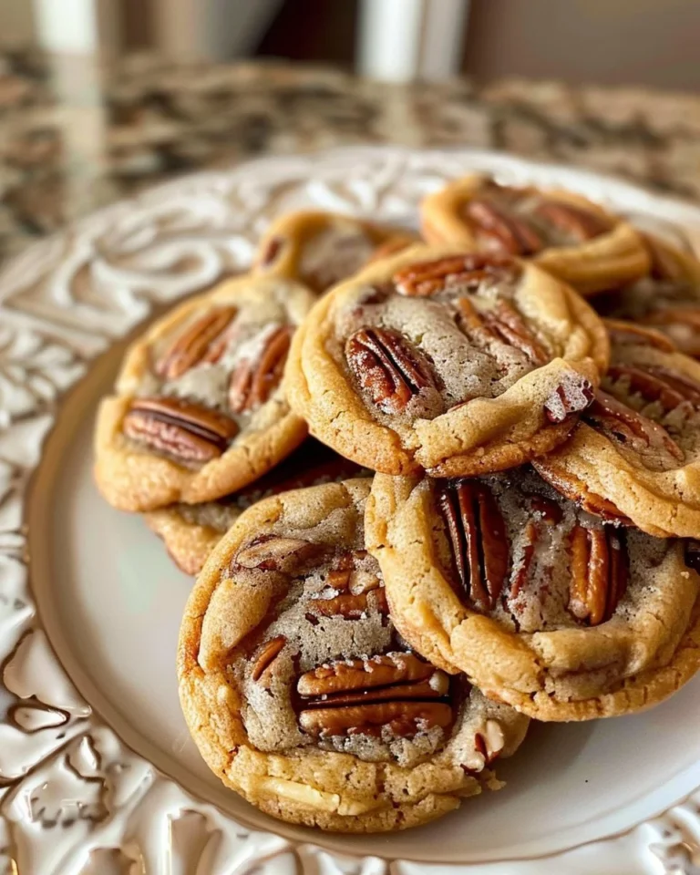 Freshly baked pecan cookies on a cooling rack