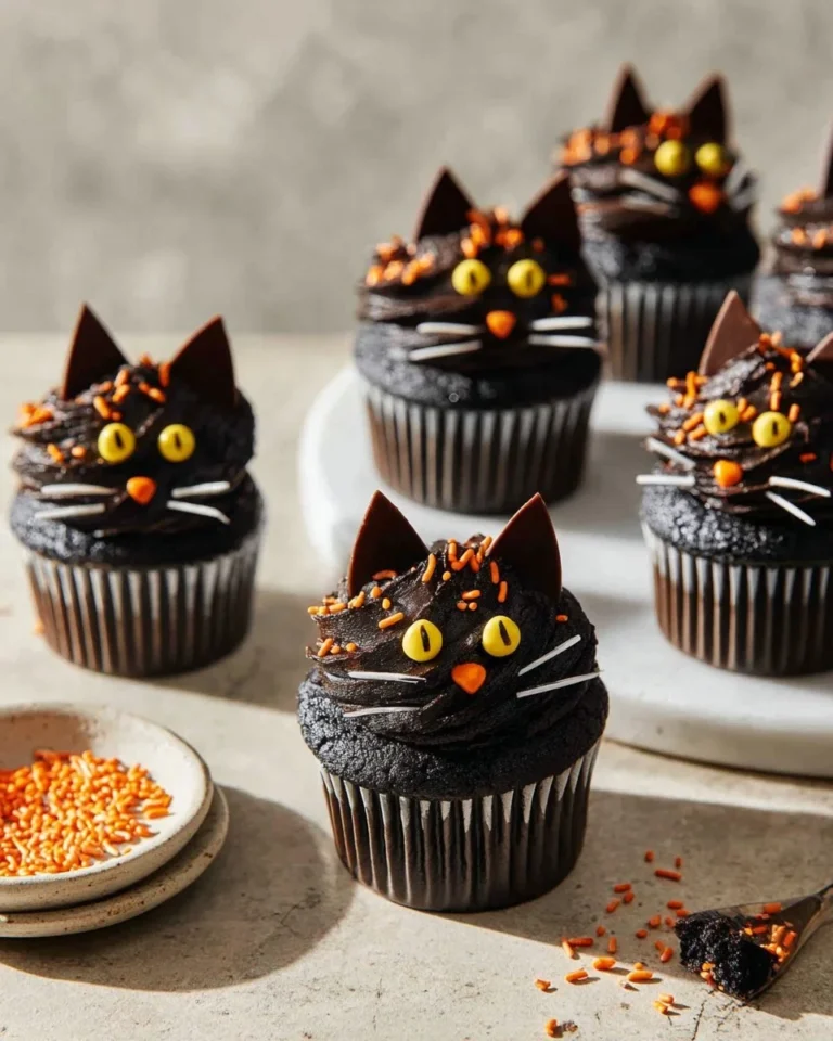 Delicious homemade Black Velvet Cupcakes topped with rich frosting.