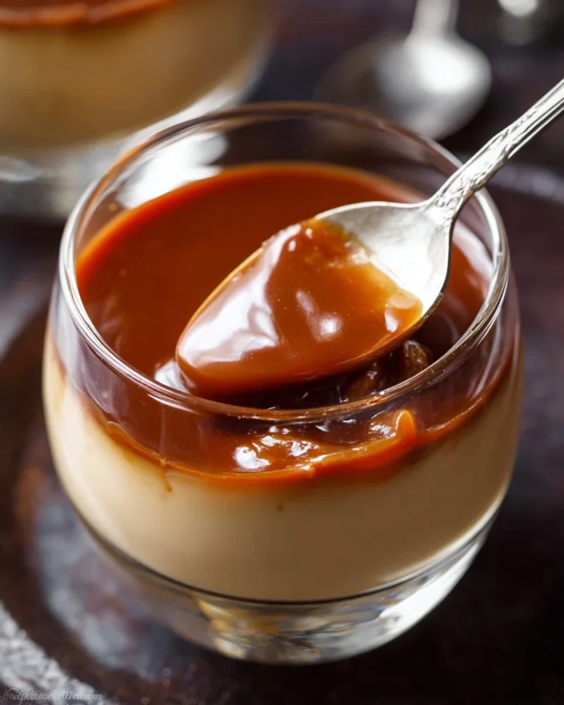 Delicious homemade caramel pudding served in a beautiful dessert bowl