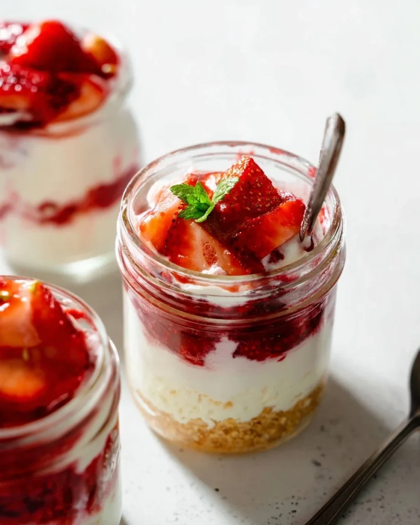 Delicious cheesecake jars served in clear glass containers