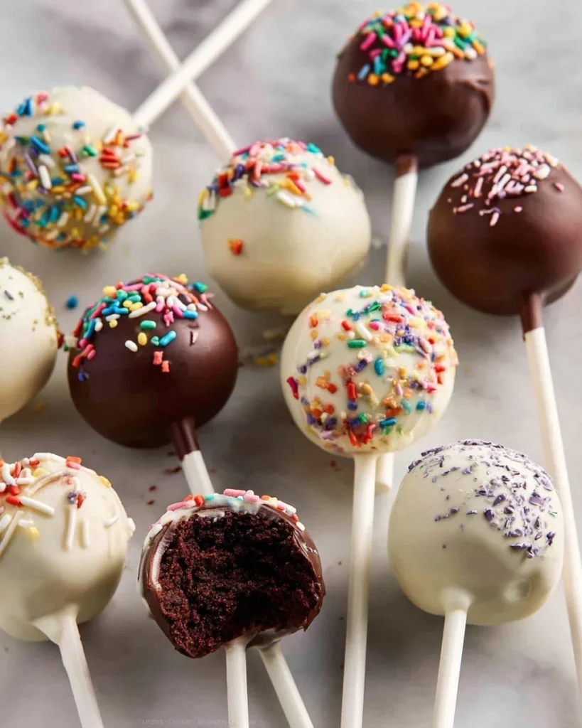 Delicious homemade chocolate cake pops on a festive table