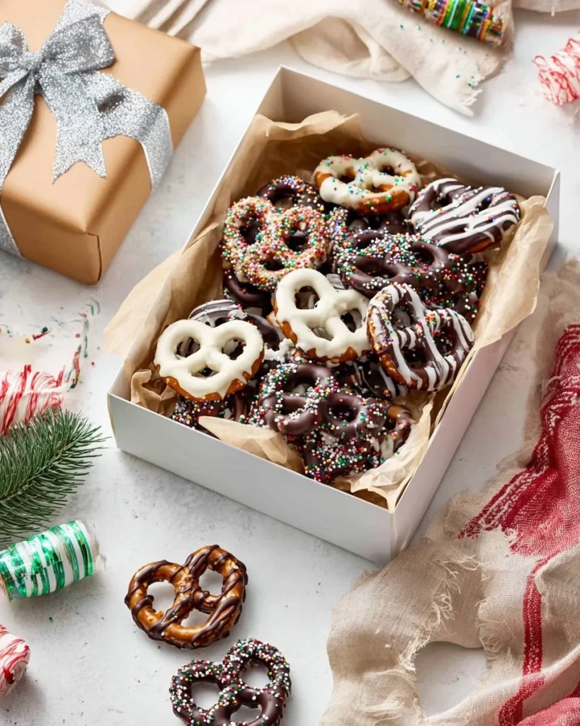 Delicious chocolate-covered pretzels in a bowl, a sweet and salty snack.