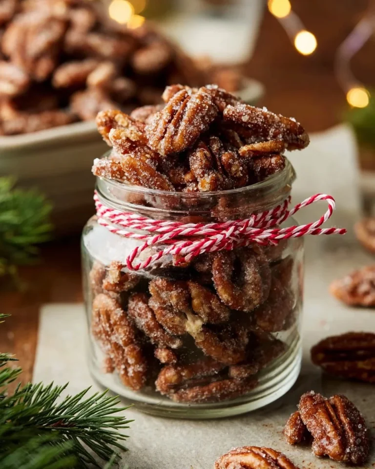 Bowl of Cinnamon Sugar Pecans, a sweet and crunchy snack.