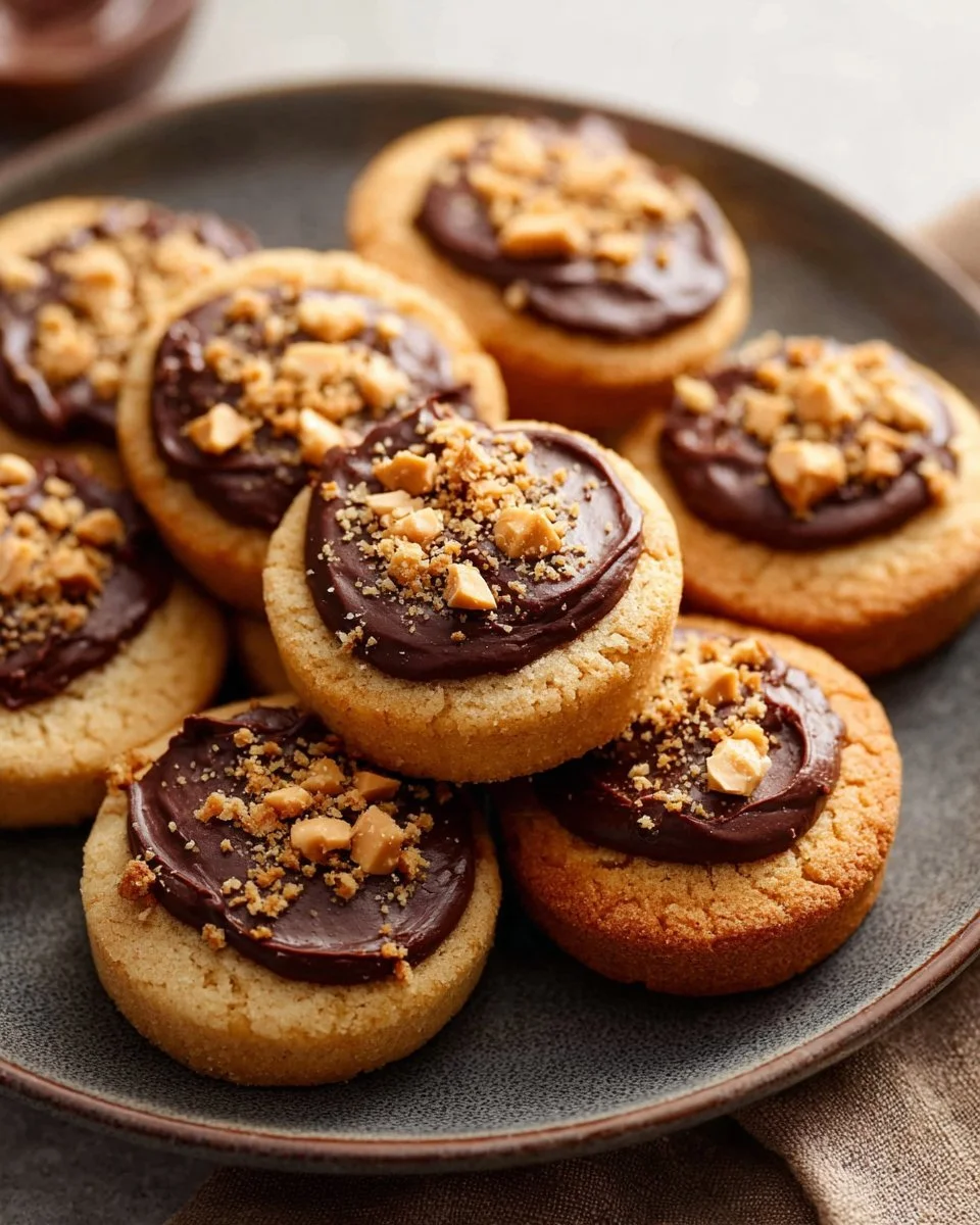 Delicious cookie cups filled with rich fudge filling on a plate