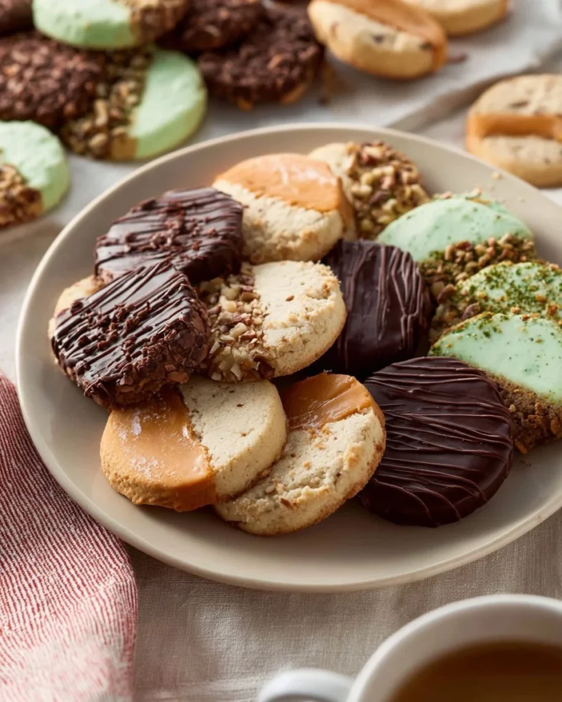 Delicious cookies topped with various ingredients like chocolate, nuts, and fruits.