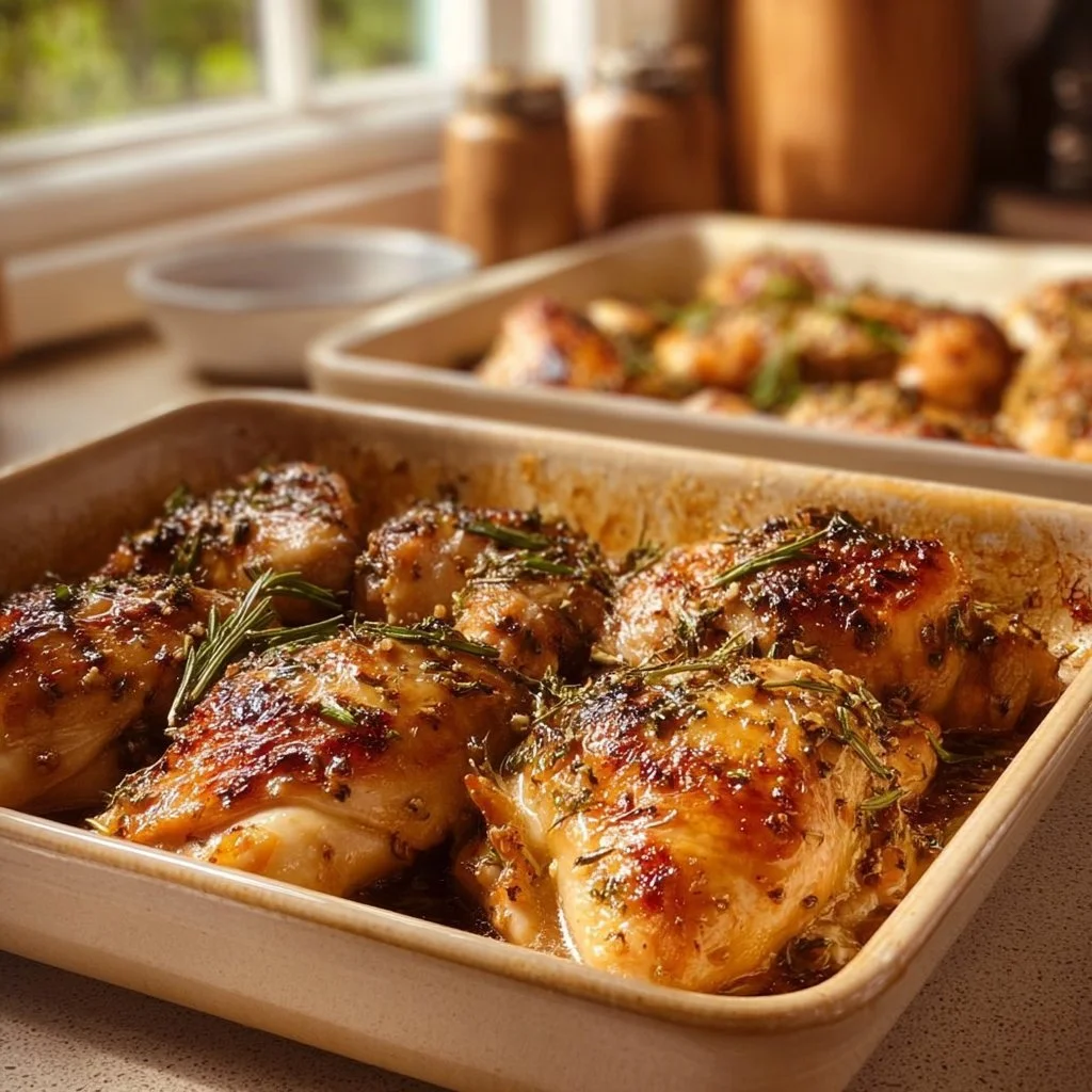 Delicious garlic butter baked chicken served on a plate