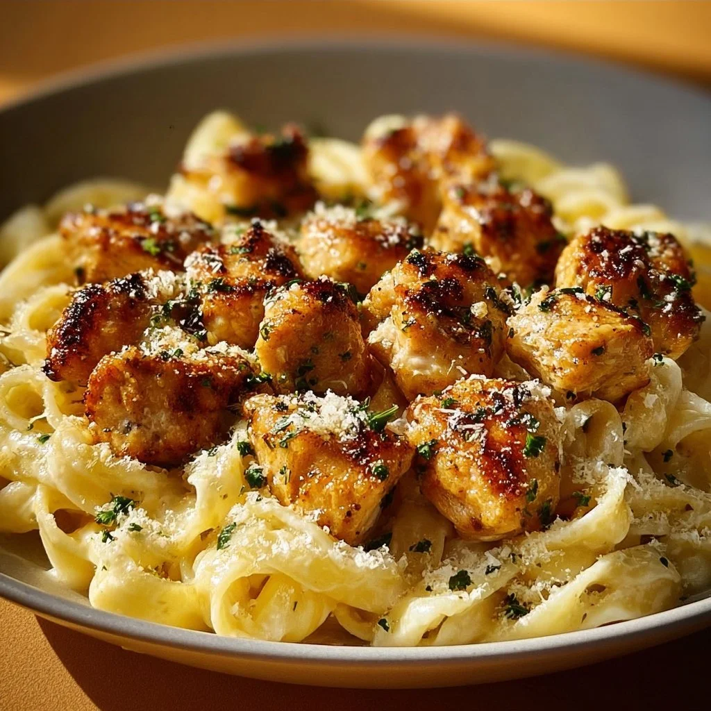 Garlic Butter Chicken Bites with Creamy Parmesan Pasta