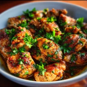 Delicious garlic butter chicken garnished with herbs on a plate