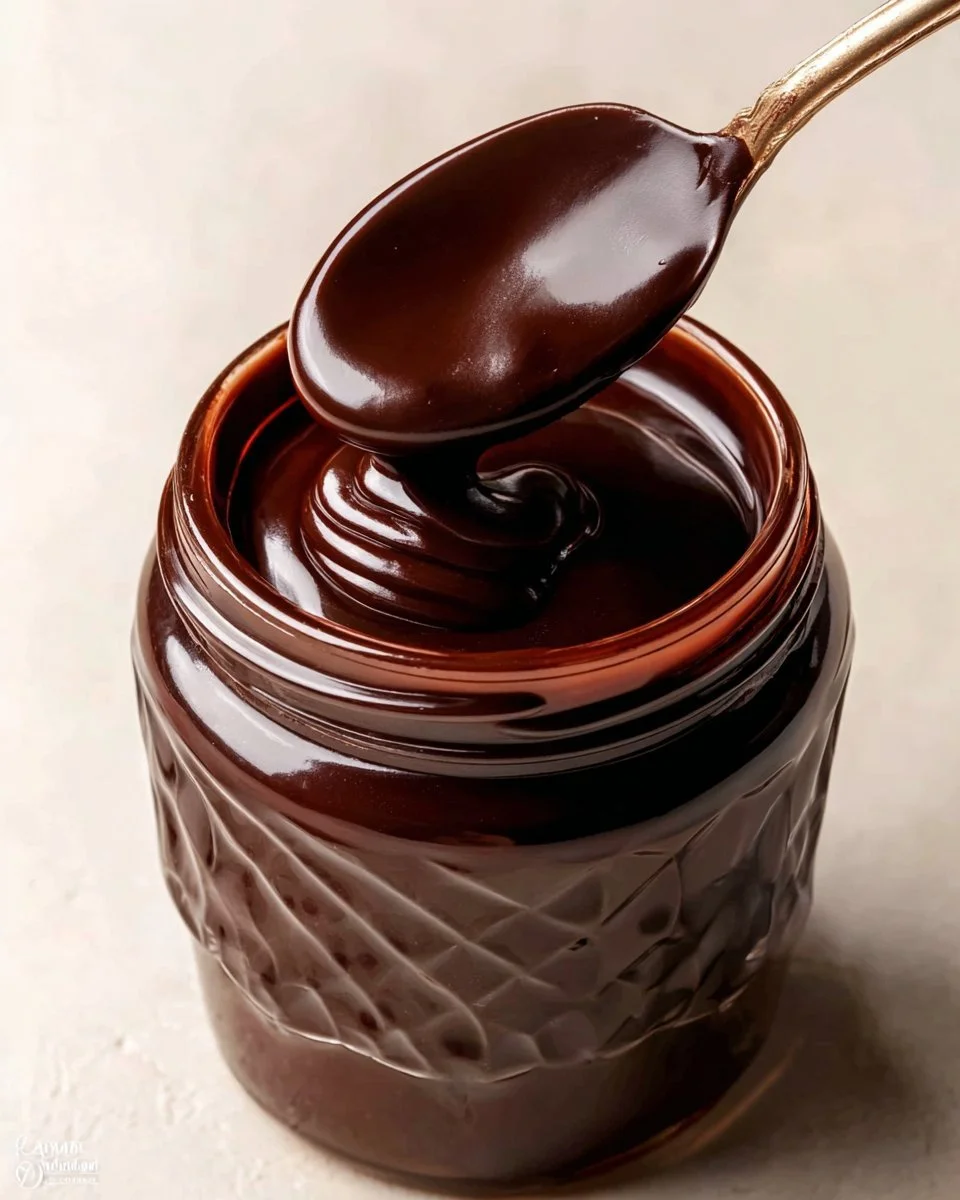 Homemade hot fudge sauce drizzled over ice cream dessert