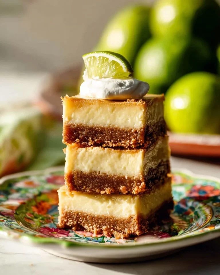 Delicious Key Lime Cheesecake Bars topped with lime zest on a white plate