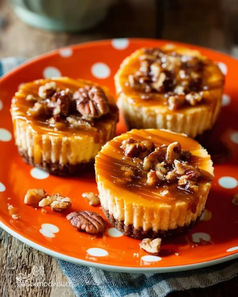 Mini pumpkin cheesecakes with gingersnap crust displayed on a platter