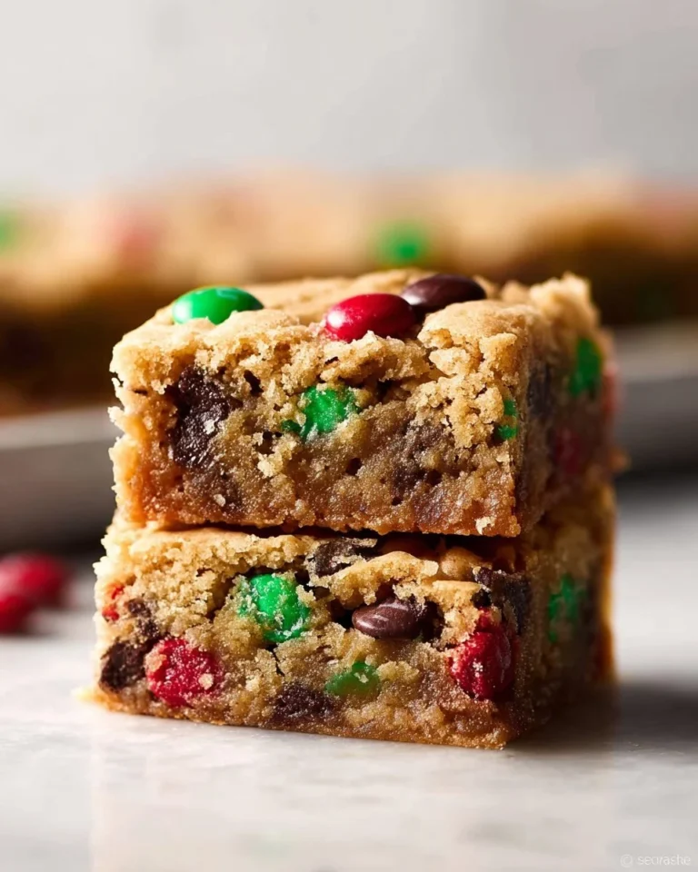 Delicious M&M chocolate chip bars with a rich, chewy texture